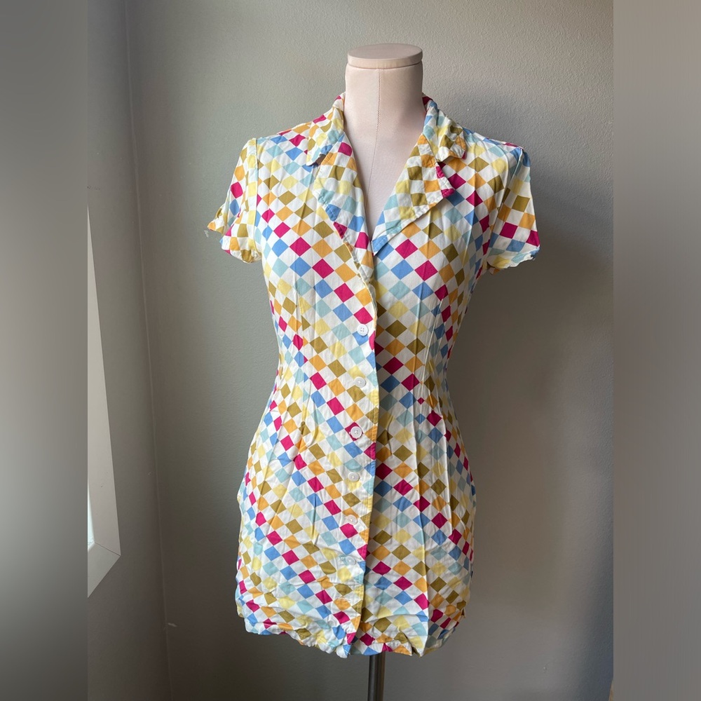 Body Glove Multicolor Checkered Shirt Dress Button Down